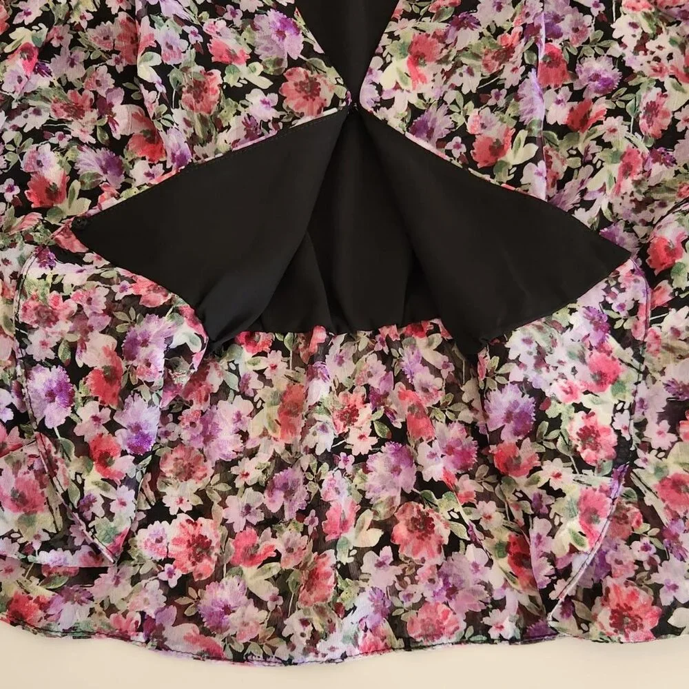 ASTR the label Sz S Lilac AOP Floral Peplum Wrap Front Blouse Peasant Puff Women